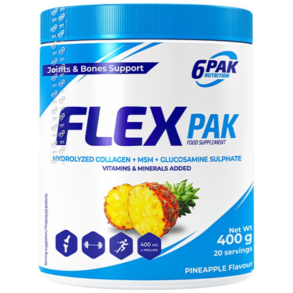 6pak_flexpak_pineapple_400g_600px-8173757-1000x1000-1 Flex Pak Powder | Collagen & Glucosamine, Chondroitin, MSM, Hyaluronic Acid - Image 1